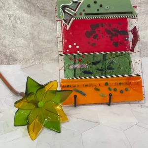 8″ x 10″ Red, Green, Orange, and White Art - Fused Glass