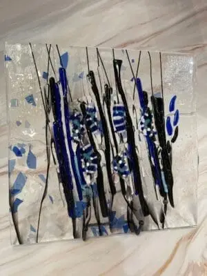 Blues Abstract Fused Glass Art