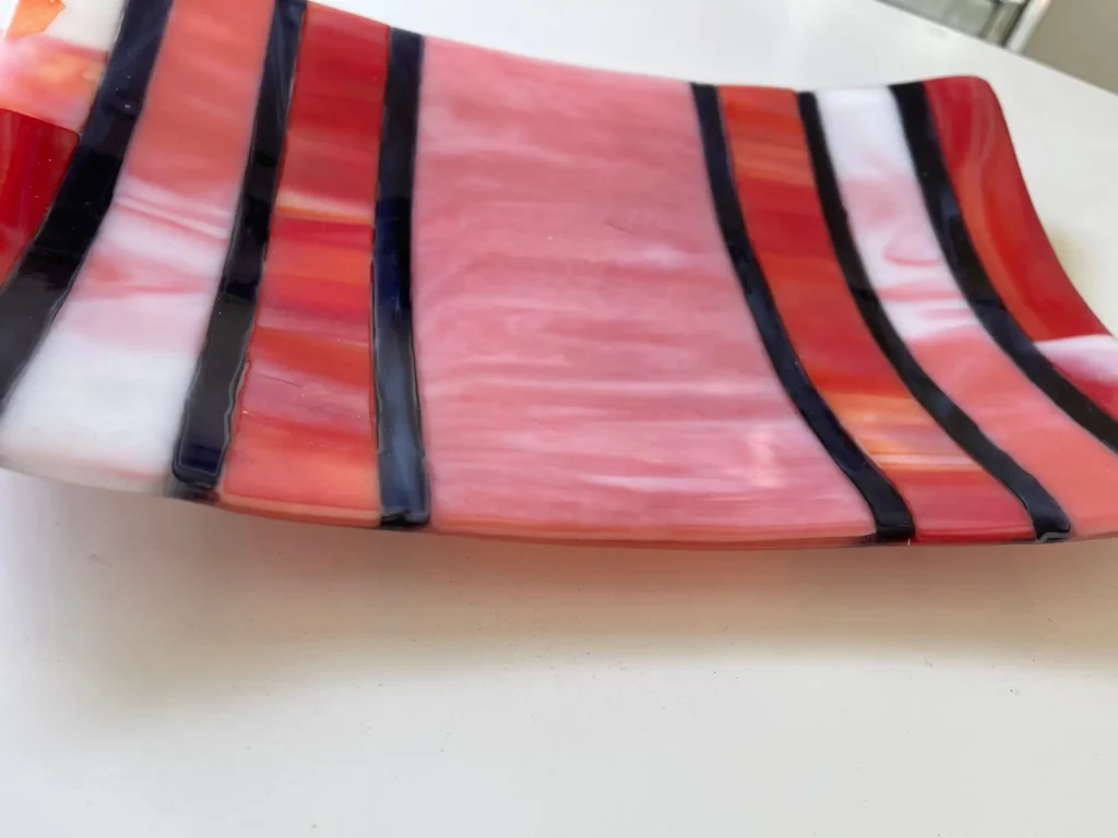 Pink, Strips, and Pink with White Swirl Glass Tray 7″ x 12″ - Fused Glass