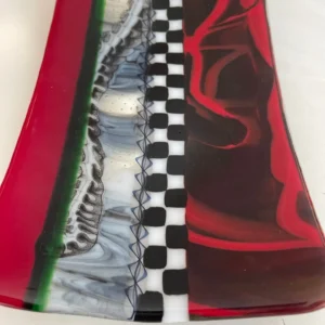 Red, Black, White and Green Tray 7″ x 12″ - Fused Glass