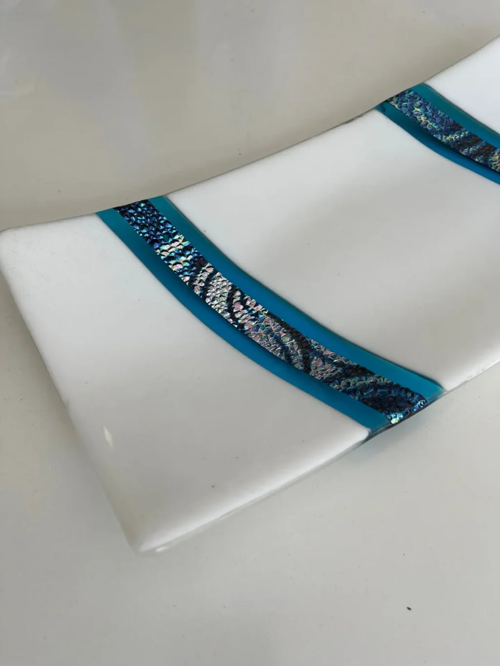 White and Blue with strips of Dichroic Designer Tray 7" x 15" - Image 2