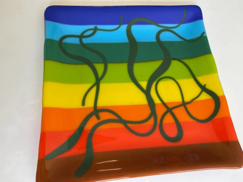 10″ X 10″ Rainbow Tray - Fused Glass