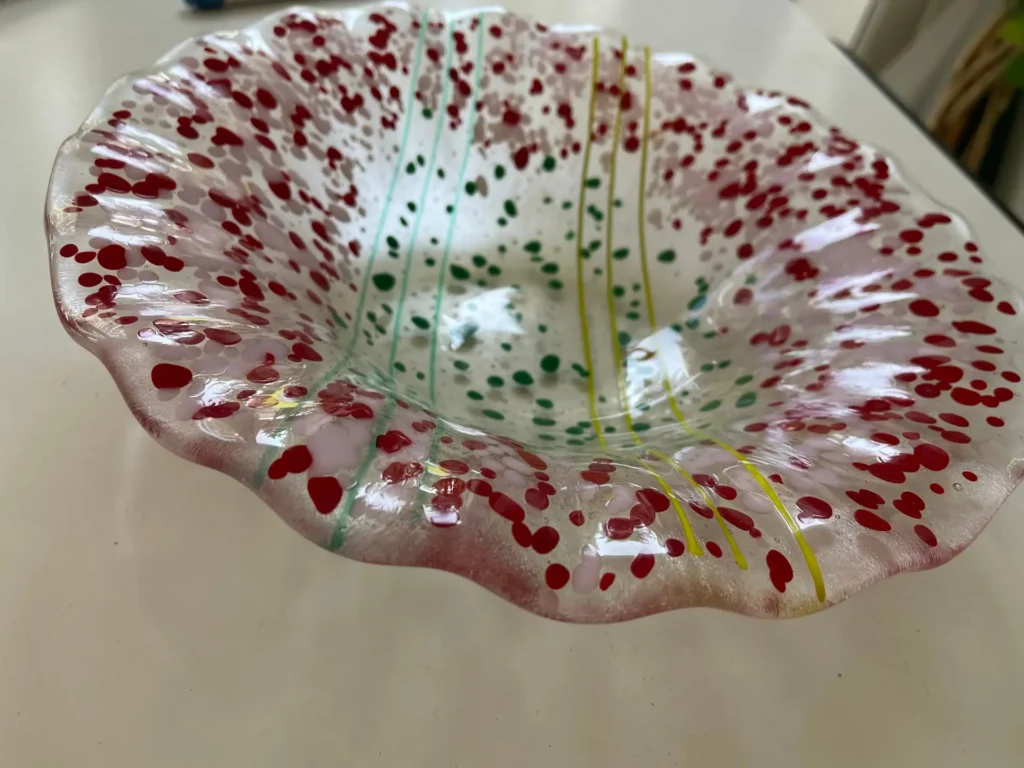 Clear Bowl with Red and Green Design 11" - Image 2