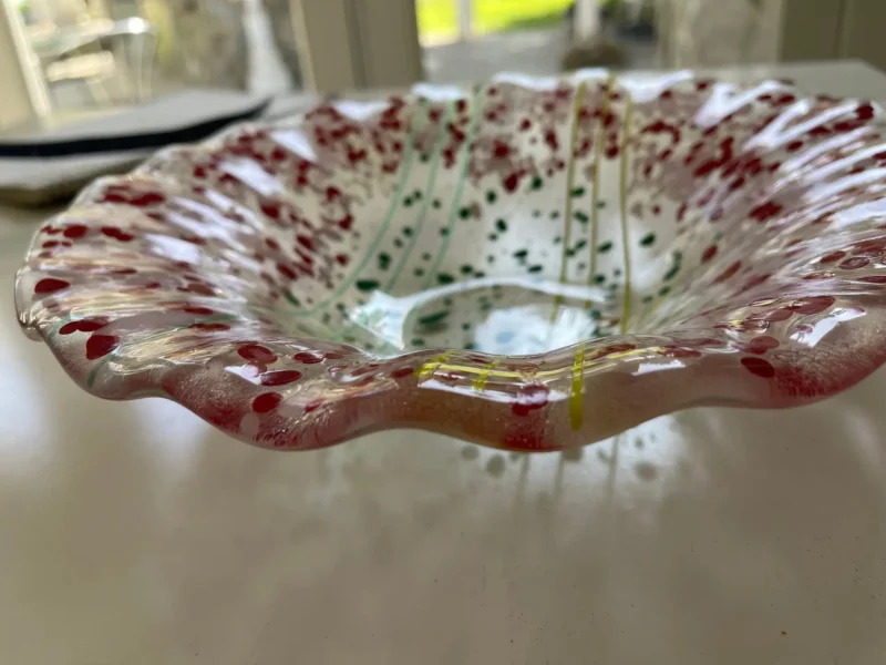 Clear Bowl with Red and Green Design 11" - Image 3
