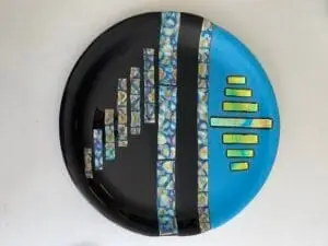 Black, Blue and Dichroic Stripe Tray 12"