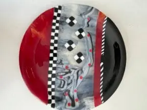 Red, Black and White with Racing Checkerboard Tray 12" Round