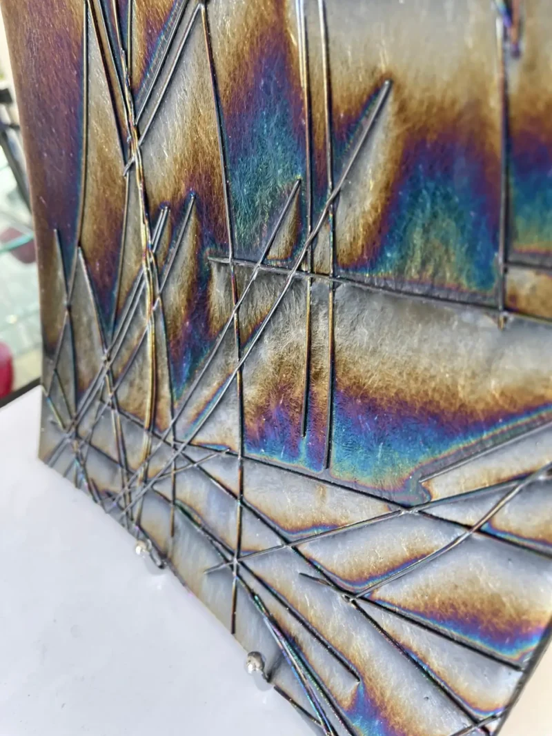 Colorful Iridescent Plate with Strips of Glass 12" x 12" - Image 2