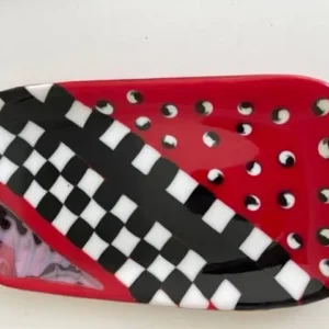 Black, White, and Red Checkerboard Tray 7″ x 12″ - Fused Glass