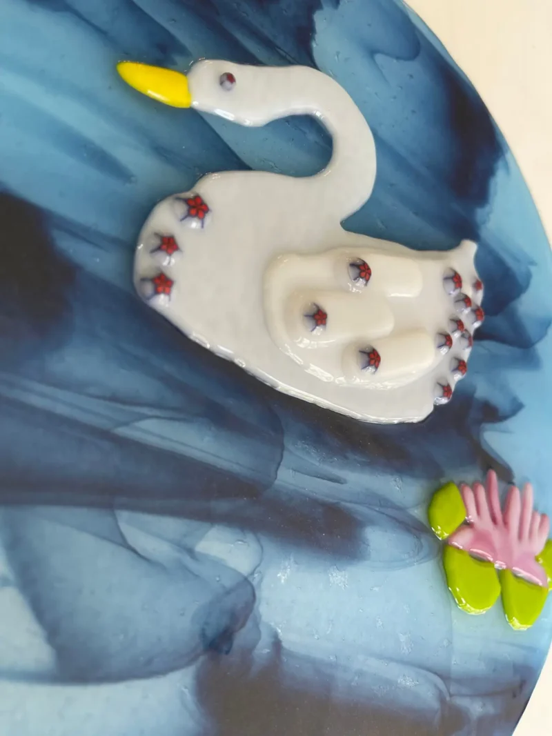 Swan in the Water 9″ Art Piece - Fused Glass