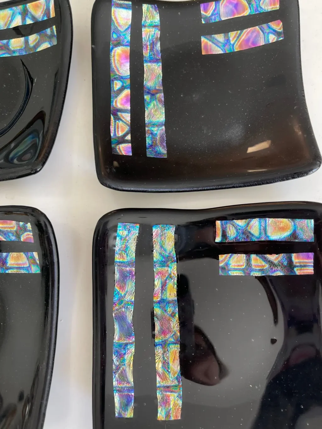 Set of 4 Dessert Dishes Black Accented with Dichroic Glass - size 5" x 5" each - Image 3