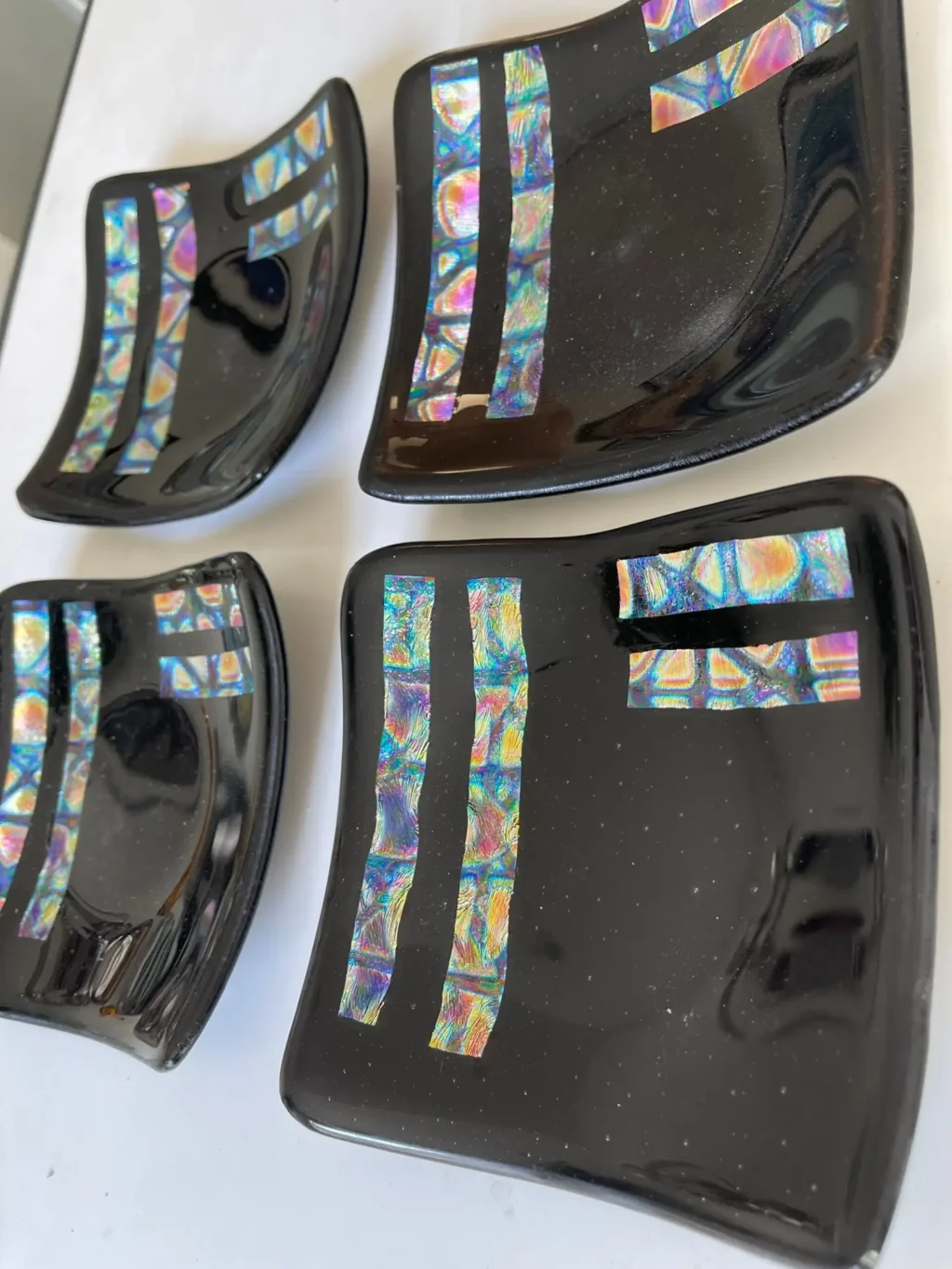 Set of 4 Dessert Dishes Black Accented with Dichroic Glass - size 5" x 5" each - Image 4