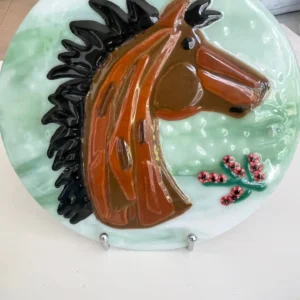 Horse Profile on a Green Background 9″ - Fused Glass