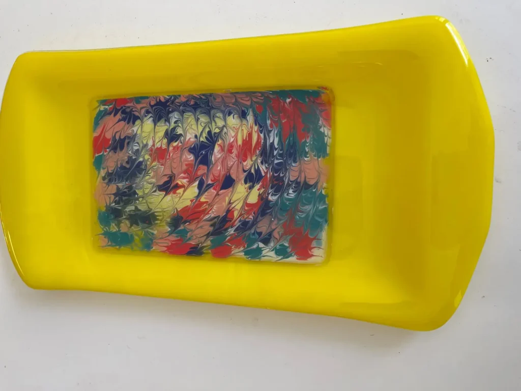 Yellow Tray with Colorful Center Design 7" x12" - Image 3