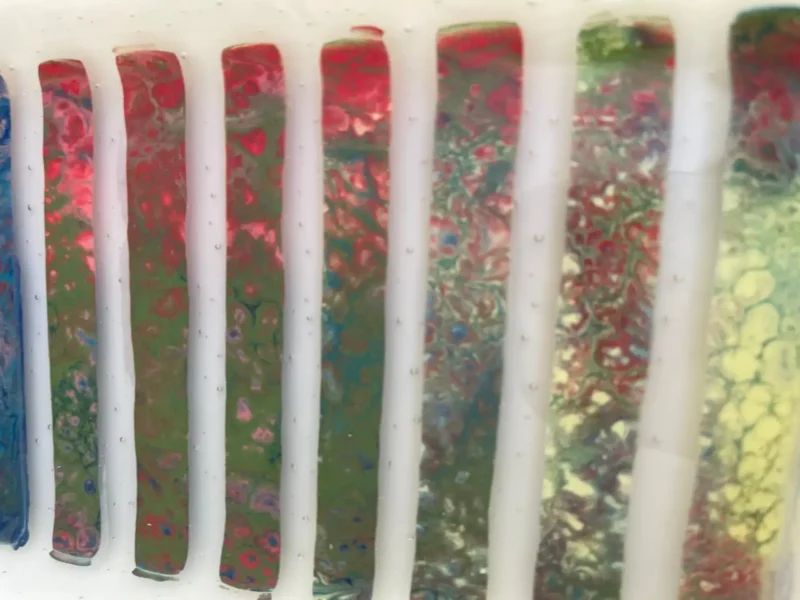 Strips of Color Fill the Center of this White Tray 7″ x 12″ - Fused Glass