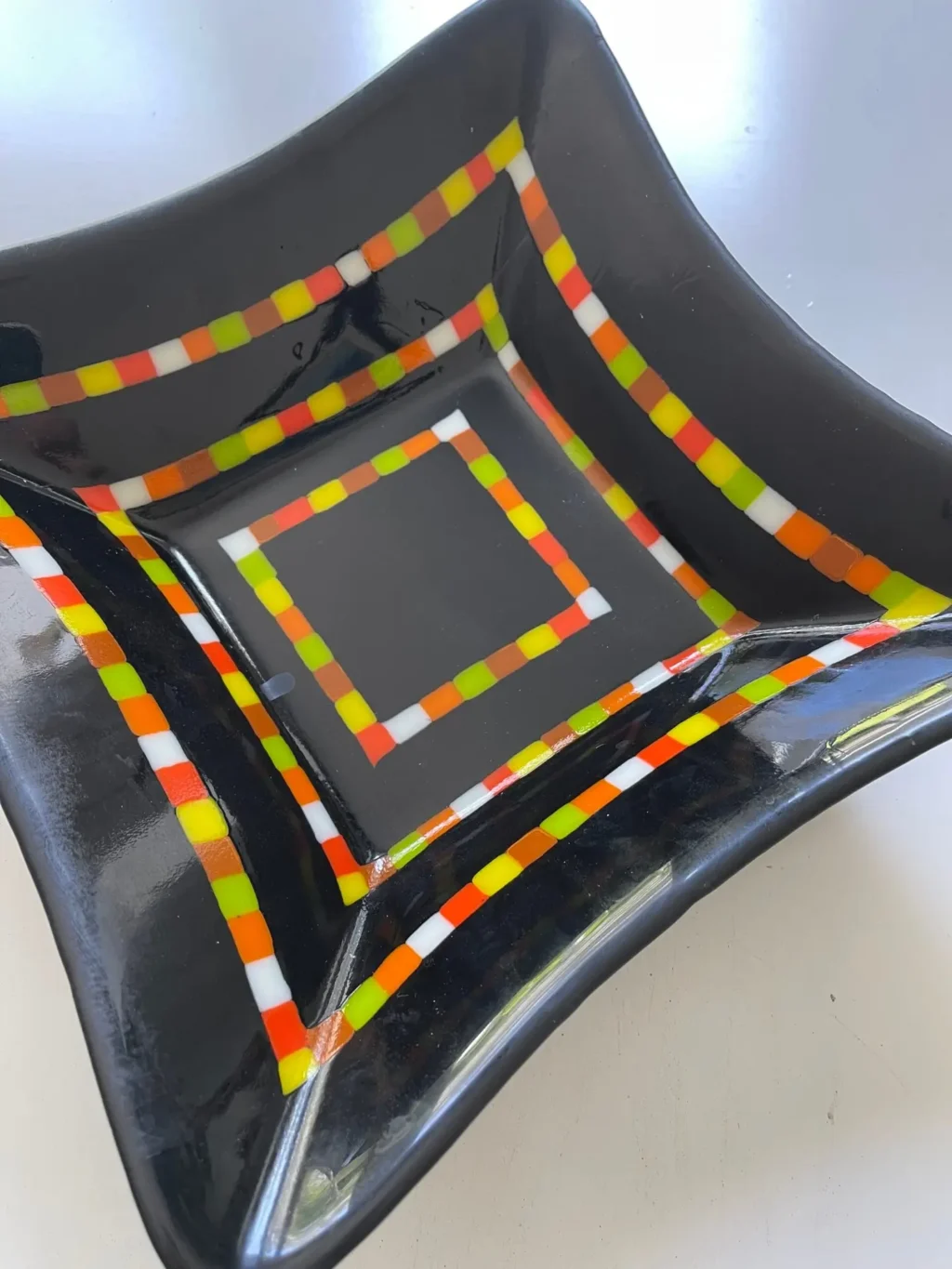 11" x 11" Square Bowl Black with Colorful Strips - Image 3