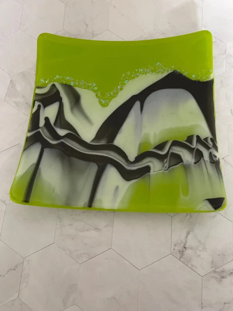 Green Backing to a Flowing Black and White Design 10" x 10" - Image 3