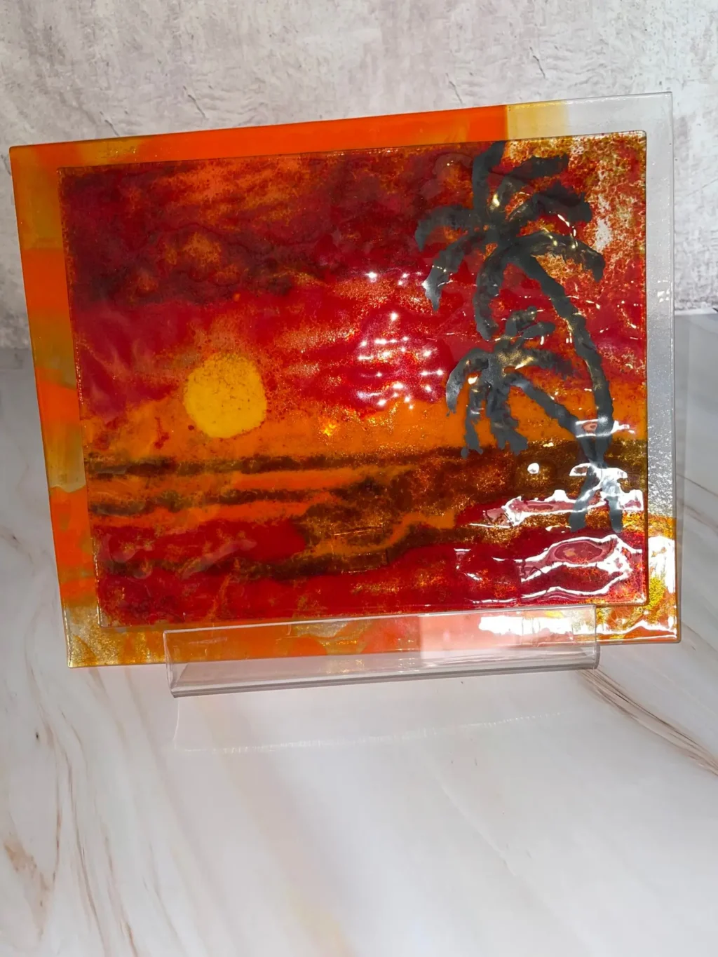 Tequila Sunrise – Fused Glass Sunscape 12″ x 10″ - Fused Glass