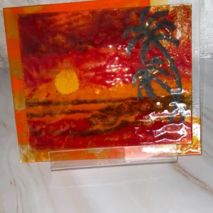 Tequila Sunrise – Fused Glass Sunscape 12″ x 10″ - Fused Glass