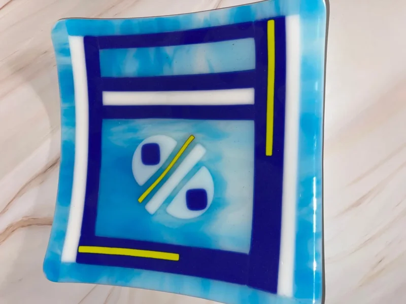 Wispy Blue, White, and Yellow 10″ x 10″ - Fused Glass