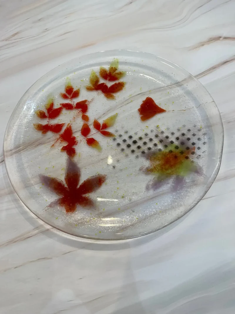 Fall Leaves 11″ Round Tray - Fused Glass