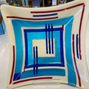 Red, White, and Blue 10″ Square Bowl - Fused Glass