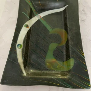 Serving Tray Green, Cream, and the Color of Steel 11″ x 17″ - Fused Glass