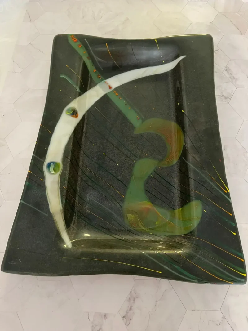 Serving Tray Green, Cream, and the Color of Steel 11″ x 17″ - Fused Glass