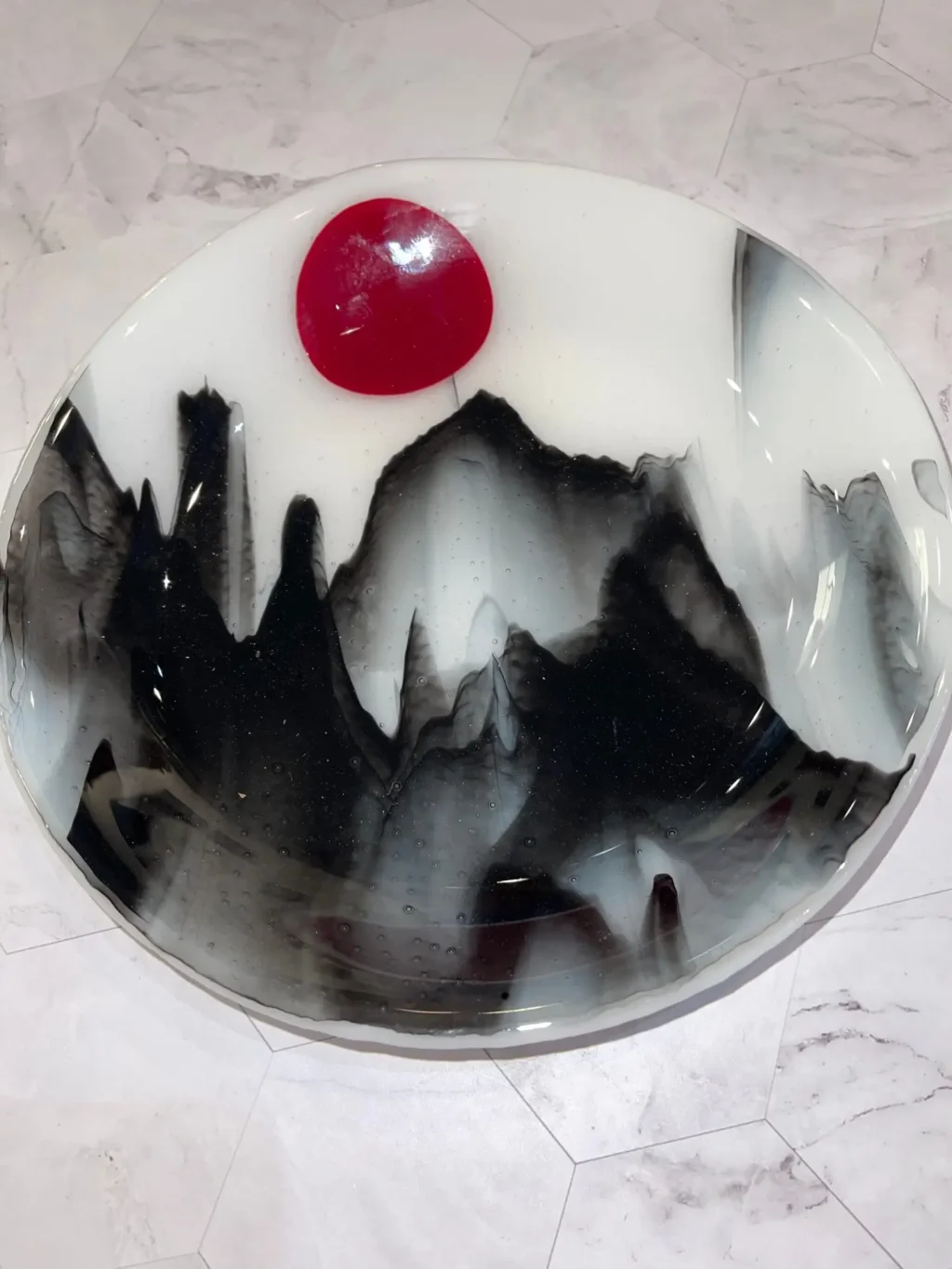 Black and White Dramatic 9" Plate with a Red Moon - Image 2