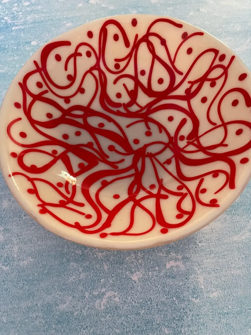 2 Piece Set – Peach with Red Decor Bowl and Tray - Fused Glass