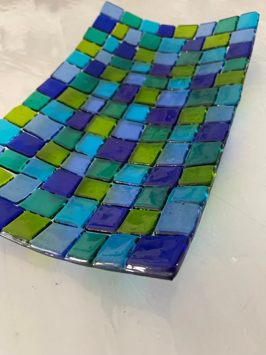 Transparent Colored Squares Tray 12″ x 7″ - Fused Glass