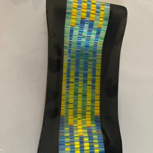 Tray – Black with Strips of Yellow, Green, Blue and Red 12″ x 6″ - Fused Glass