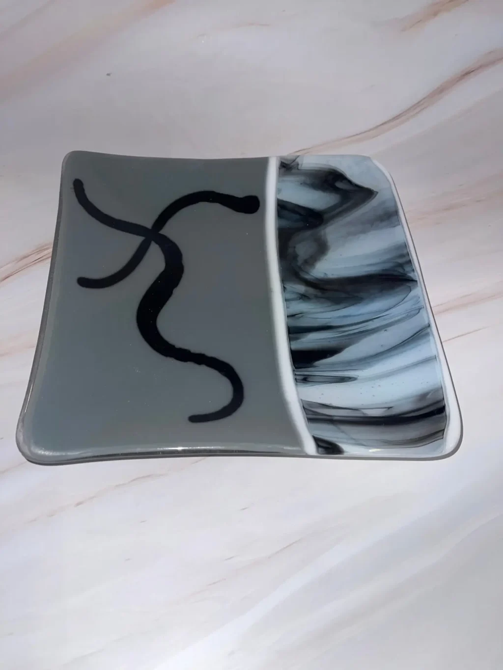 Gray and Black Plate 8″ x 8″ - Fused Glass