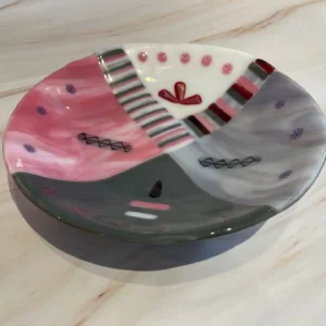 Pink and Gray Bowl 9″ Round - Fused Glass