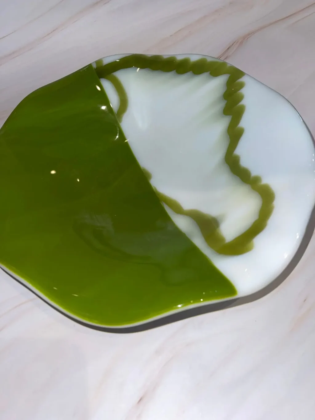 Green and White Bowl 10″ - Fused Glass