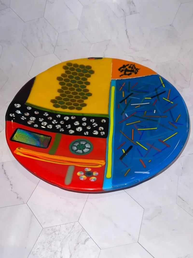 Multi-colored, multi-textured glass bowl 12″ Round - Fused Glass