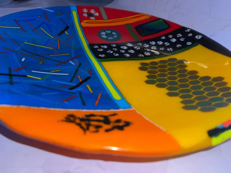Multi-colored, multi-textured glass bowl 12" Round - Image 3