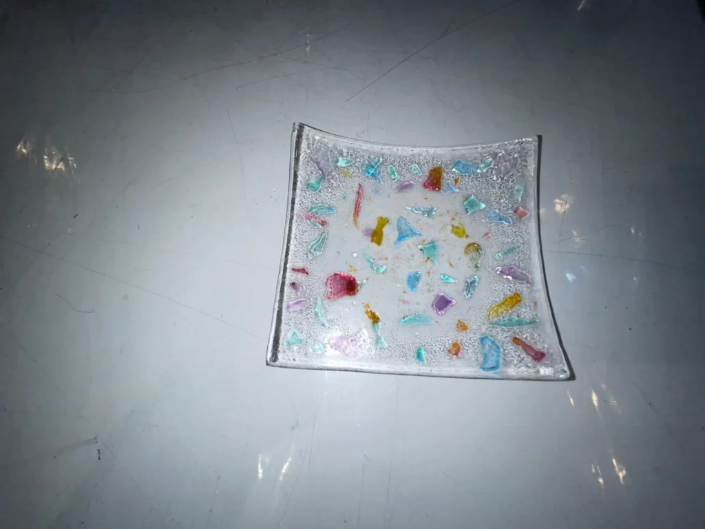 Small dish - clear with multi-colored small pieces 4.5" Square - Image 2