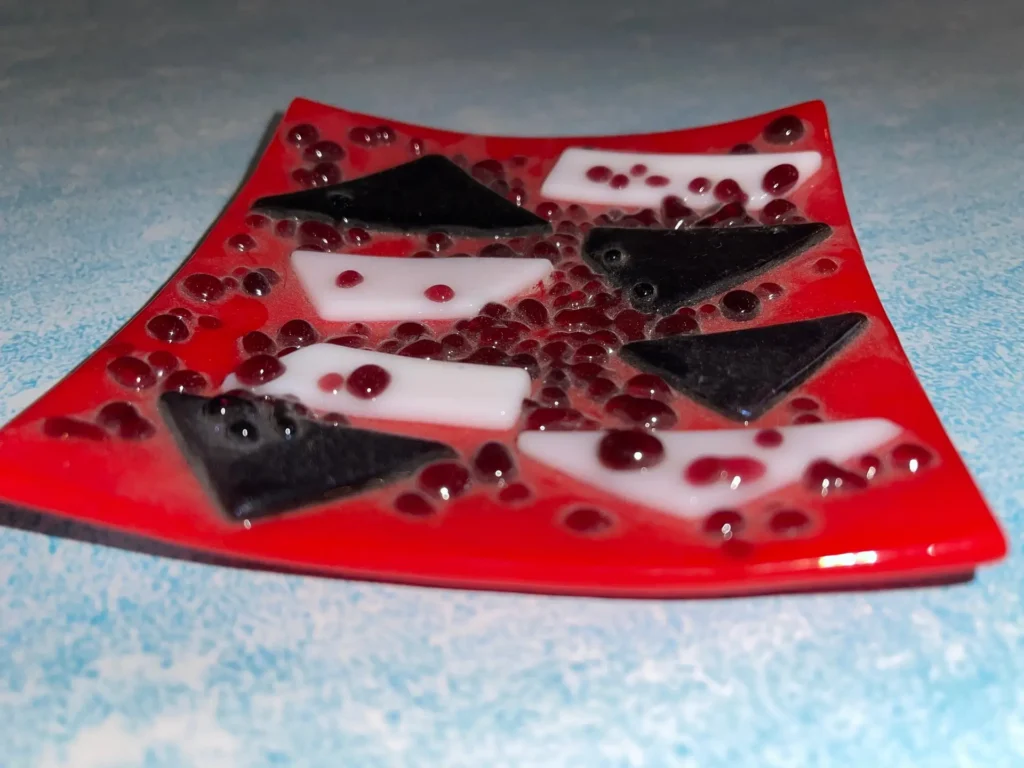 Small Red Dish with black and white accents 4" x 4.5 - Image 2