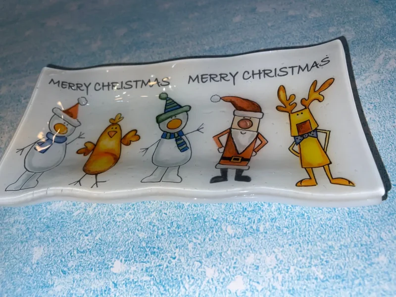 Merry Christmas Tray - white with Christmas characters 8" x 4" - Image 2