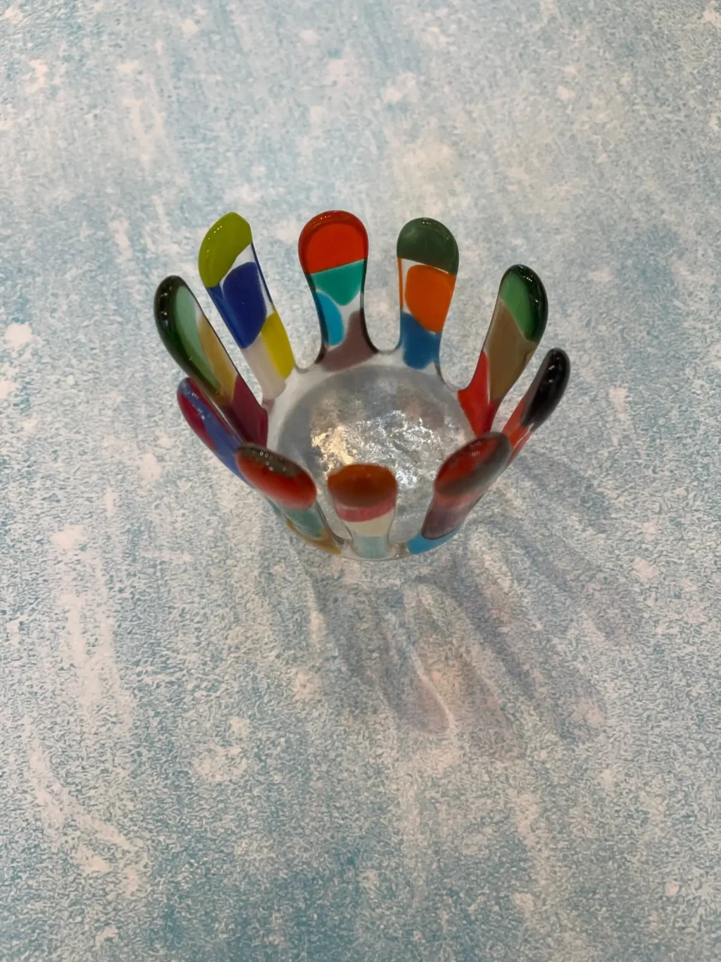 Votive candle holder – multi-colored fused glass 3.5″ round - Fused Glass