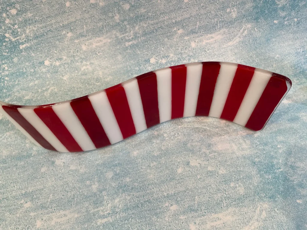 Red and White Striped Table Art 13″ x 5″ - Fused Glass