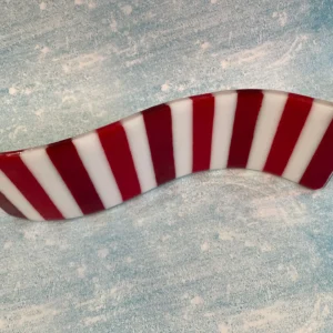 Red and White Striped Table Art 13″ x 5″ - Fused Glass