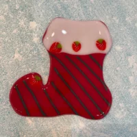 Strawberry Christmas Stocking 5″ x 5″ - Fused Glass