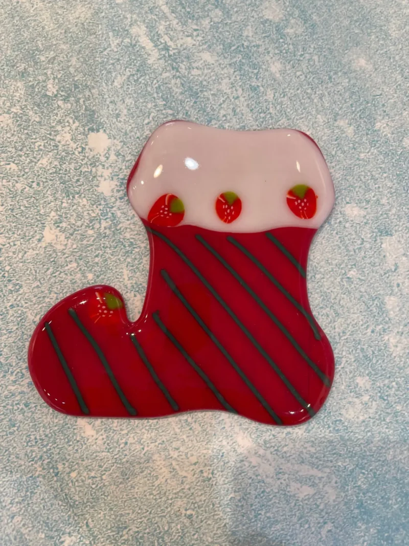 Strawberry Christmas Stocking 5″ x 5″ - Fused Glass