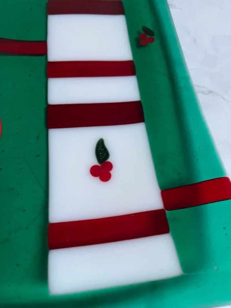 Christmas Tray - transparent green with red stripes and holly accents 14" x 6.5" - Image 3