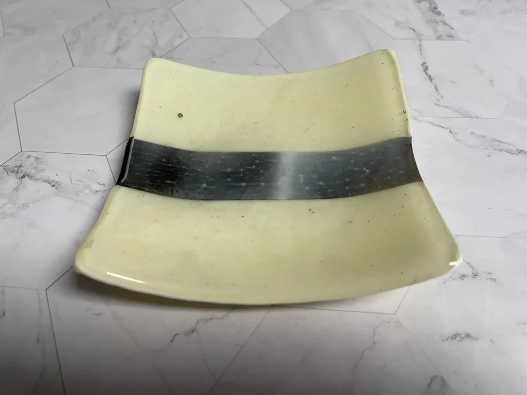 Cream and Gray Striped Plate 6″ x 6″ - Fused Glass