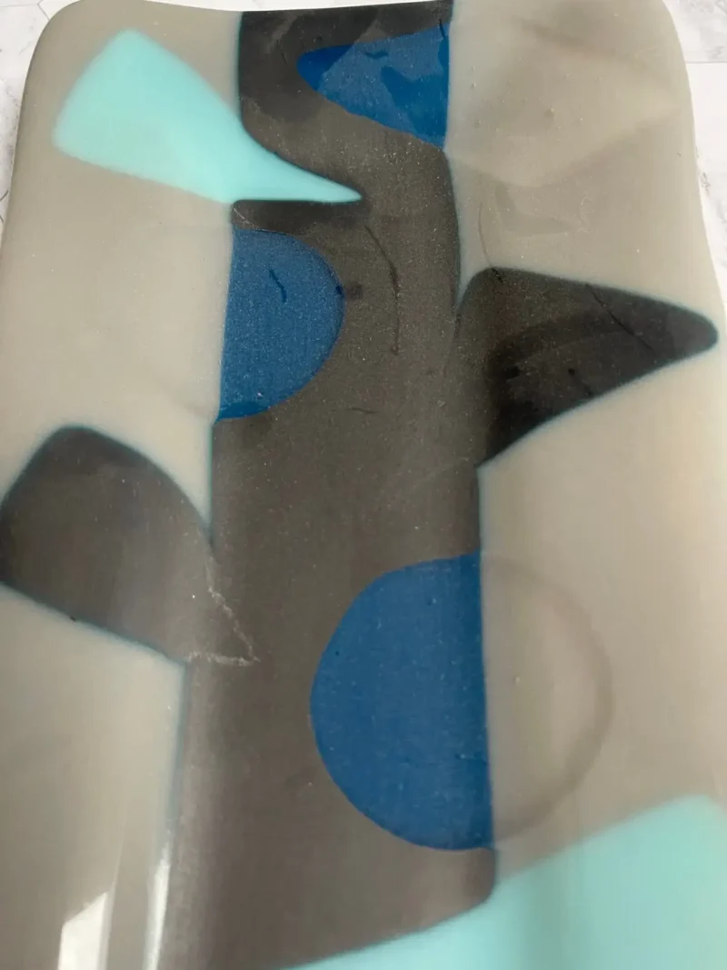 Tray Light and Dark Gray with Aqua and Blue geometric shapes 10" x 5" - Image 2