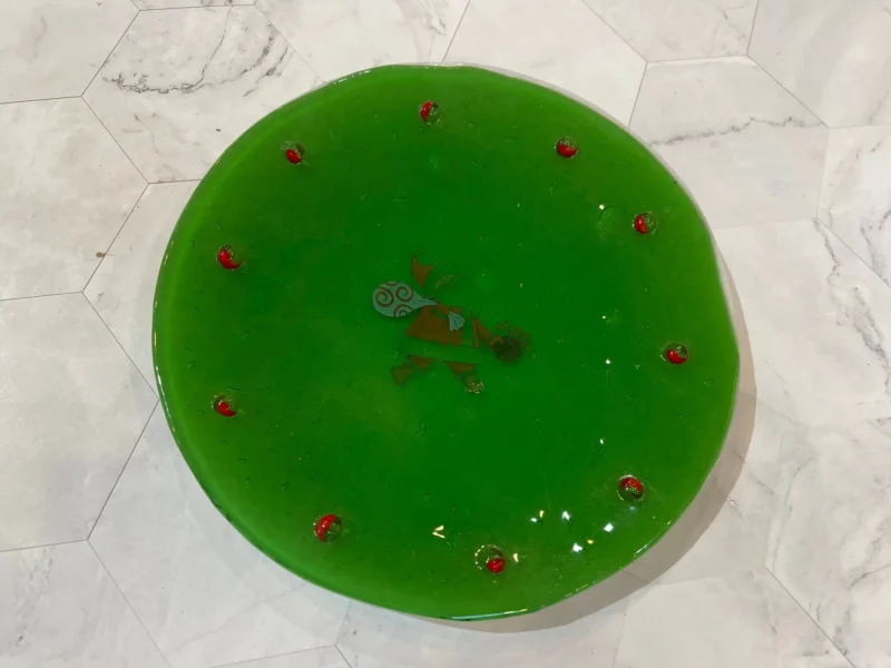 Green Santa Plate - Fused Glass