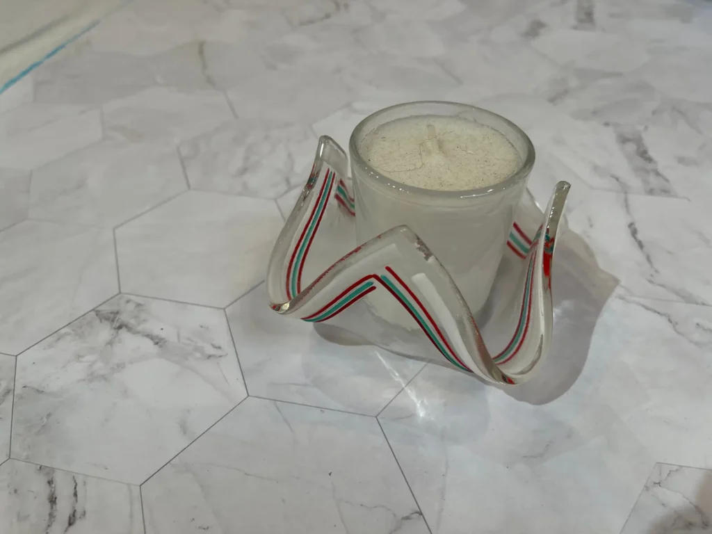 Votive Candle Holder with White and Red Stringers as Decor 4" x 4" - Image 2