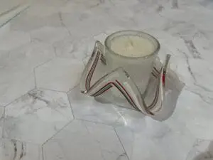 Votive Candle Holder with White and Red Stringers as Decor 4" x 4" - Image 2